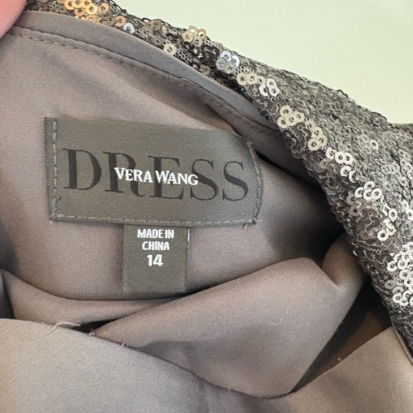 Vera Wang Sequin Sheath Dress Sz 14 Cowl Back Color Pewter Wedding Cocktail 0367 - Picture 9 of 12